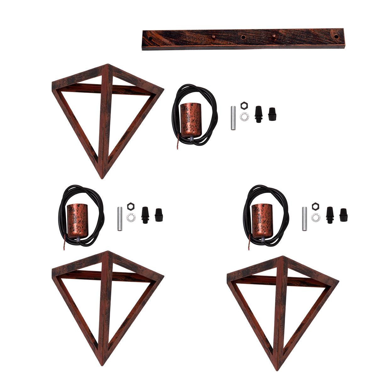 GloboStar® TRIANGLE 00623 Μοντέρνο Κρεμαστό Φωτιστικό Οροφής Τρίφωτο Χάλκινο Μεταλλικό Πλέγμα Μ70 x Π22 x Y130cm - ledmania.gr