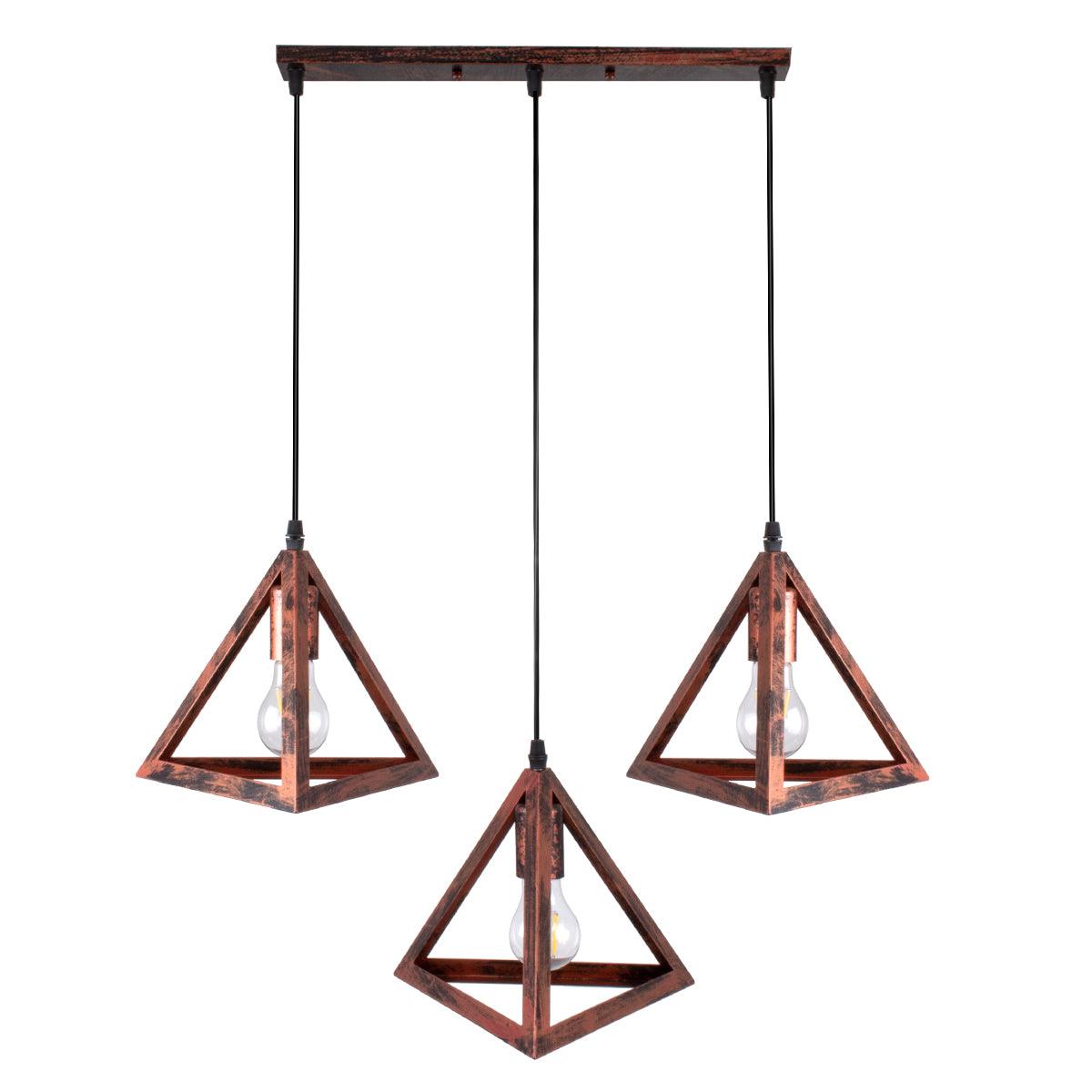 GloboStar® TRIANGLE 00623 Μοντέρνο Κρεμαστό Φωτιστικό Οροφής Τρίφωτο Χάλκινο Μεταλλικό Πλέγμα Μ70 x Π22 x Y130cm - ledmania.gr