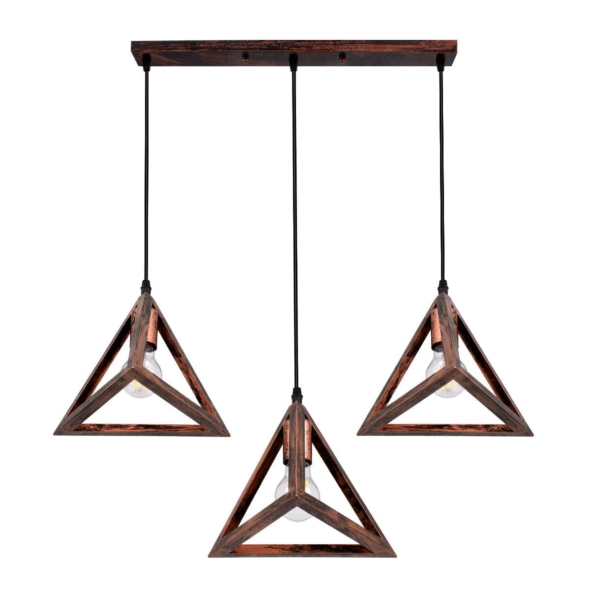GloboStar® TRIANGLE 00623 Μοντέρνο Κρεμαστό Φωτιστικό Οροφής Τρίφωτο Χάλκινο Μεταλλικό Πλέγμα Μ70 x Π22 x Y130cm - ledmania.gr