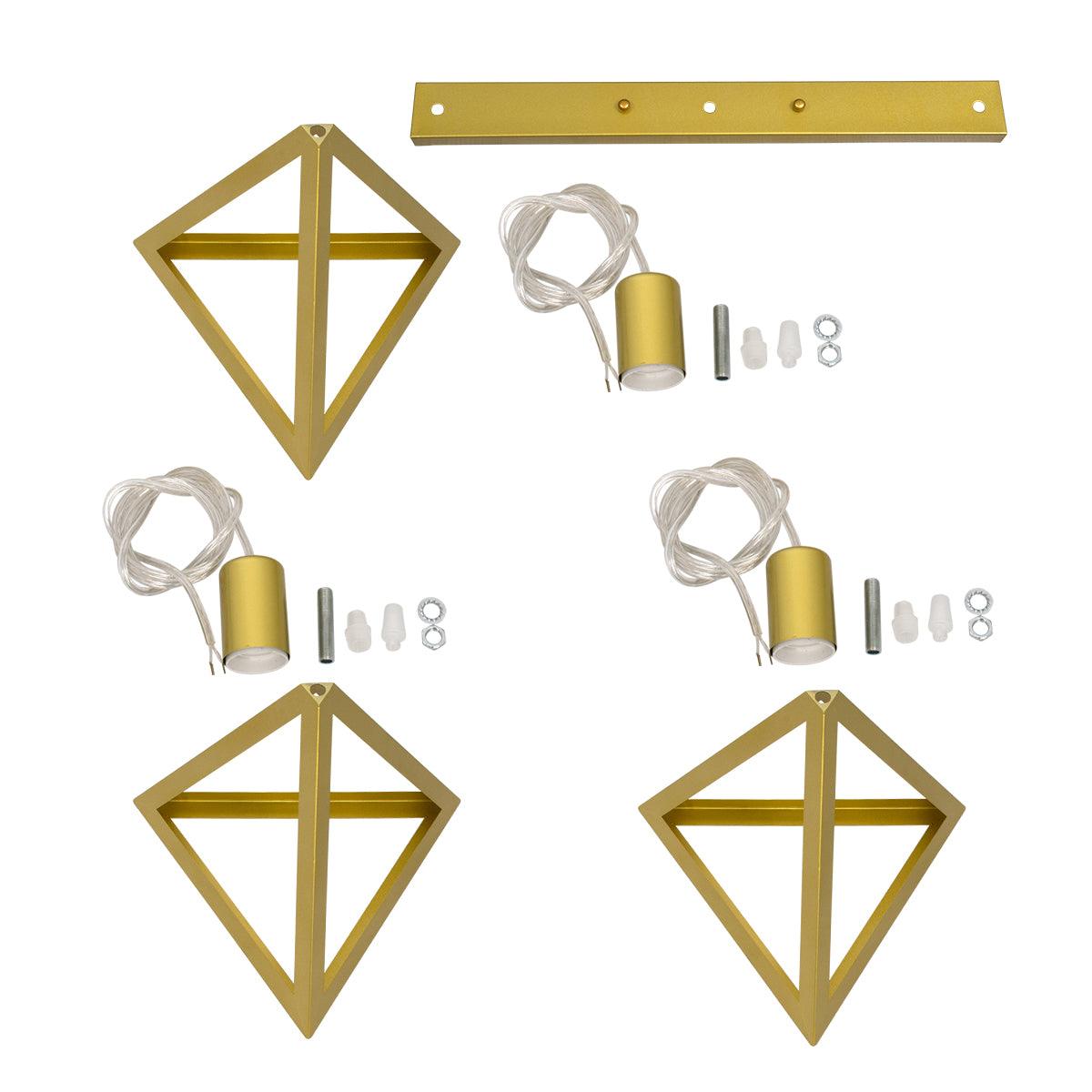 GloboStar® TRIANGLE 00625 Μοντέρνο Κρεμαστό Φωτιστικό Οροφής Τρίφωτο Χρυσό Μεταλλικό Πλέγμα Μ70 x Π22 x Y130cm - ledmania.gr