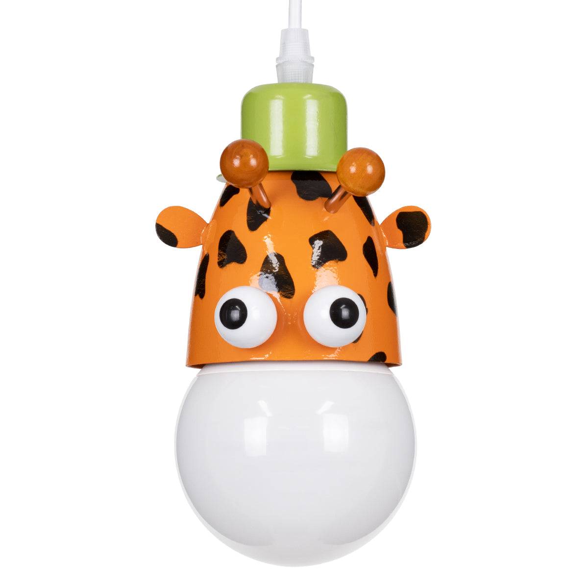 GloboStar® GIRAFFE 00638 Μοντέρνο Κρεμαστό Παιδικό Φωτιστικό Οροφής Μονόφωτο Λευκό Πράσινο Πορτοκαλί Μαύρο Μεταλλικό Μ12 x Π10.5 x Υ13.5cm - ledmania.gr