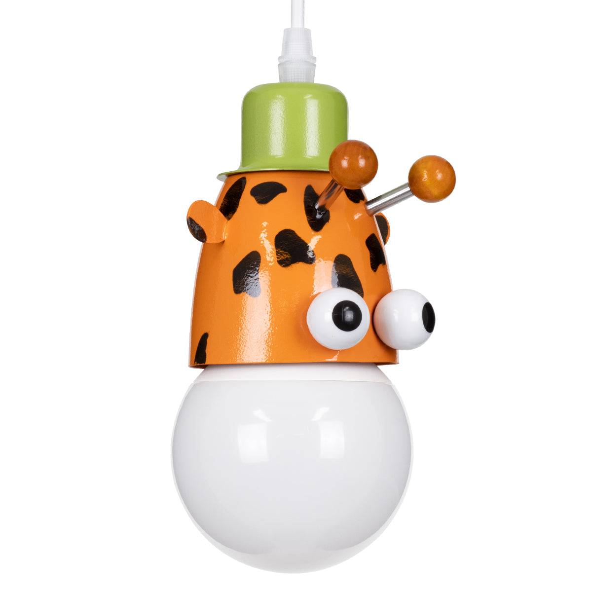 GloboStar® GIRAFFE 00638 Μοντέρνο Κρεμαστό Παιδικό Φωτιστικό Οροφής Μονόφωτο Λευκό Πράσινο Πορτοκαλί Μαύρο Μεταλλικό Μ12 x Π10.5 x Υ13.5cm - ledmania.gr