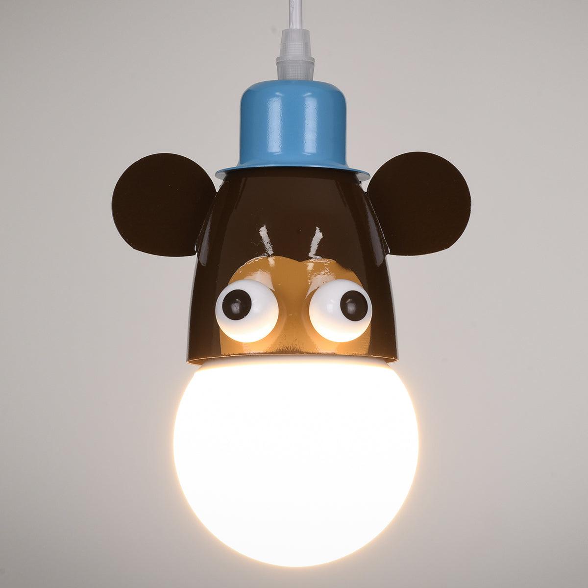GloboStar® MONKEY 00640 Μοντέρνο Κρεμαστό Παιδικό Φωτιστικό Οροφής Μονόφωτο Γαλάζιο Καφέ Μεταλλικό Μ14.5 x Π10.5 x Υ13.5cm - ledmania.gr