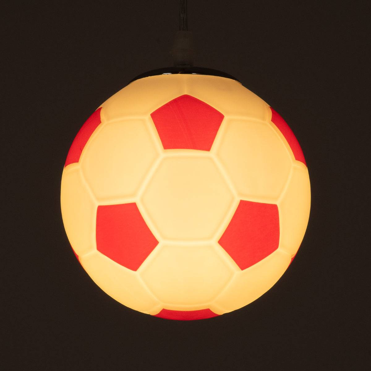 GloboStar® FOOTBALL 00642 Μοντέρνο Κρεμαστό Παιδικό Φωτιστικό Οροφής Μονόφωτο Κόκκινο Λευκό Γυάλινο Φ15 x Υ18cm - ledmania.gr
