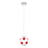 GloboStar® FOOTBALL 00642 Μοντέρνο Κρεμαστό Παιδικό Φωτιστικό Οροφής Μονόφωτο Κόκκινο Λευκό Γυάλινο Φ15 x Υ18cm - ledmania.gr
