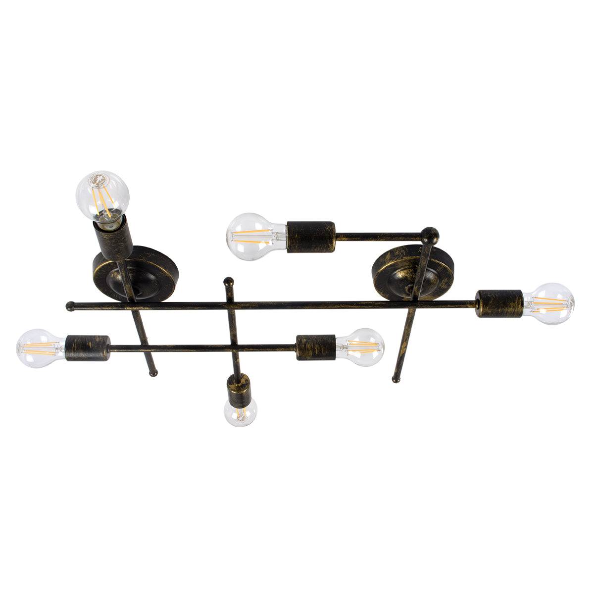 GloboStar® PIPING 00666-1 Vintage Industrial Φωτιστικό Οροφής Πολύφωτο Μπρούτζινο Μεταλλικό Πλέγμα Μ66 x Π9.5 x Υ49cm - ledmania.gr