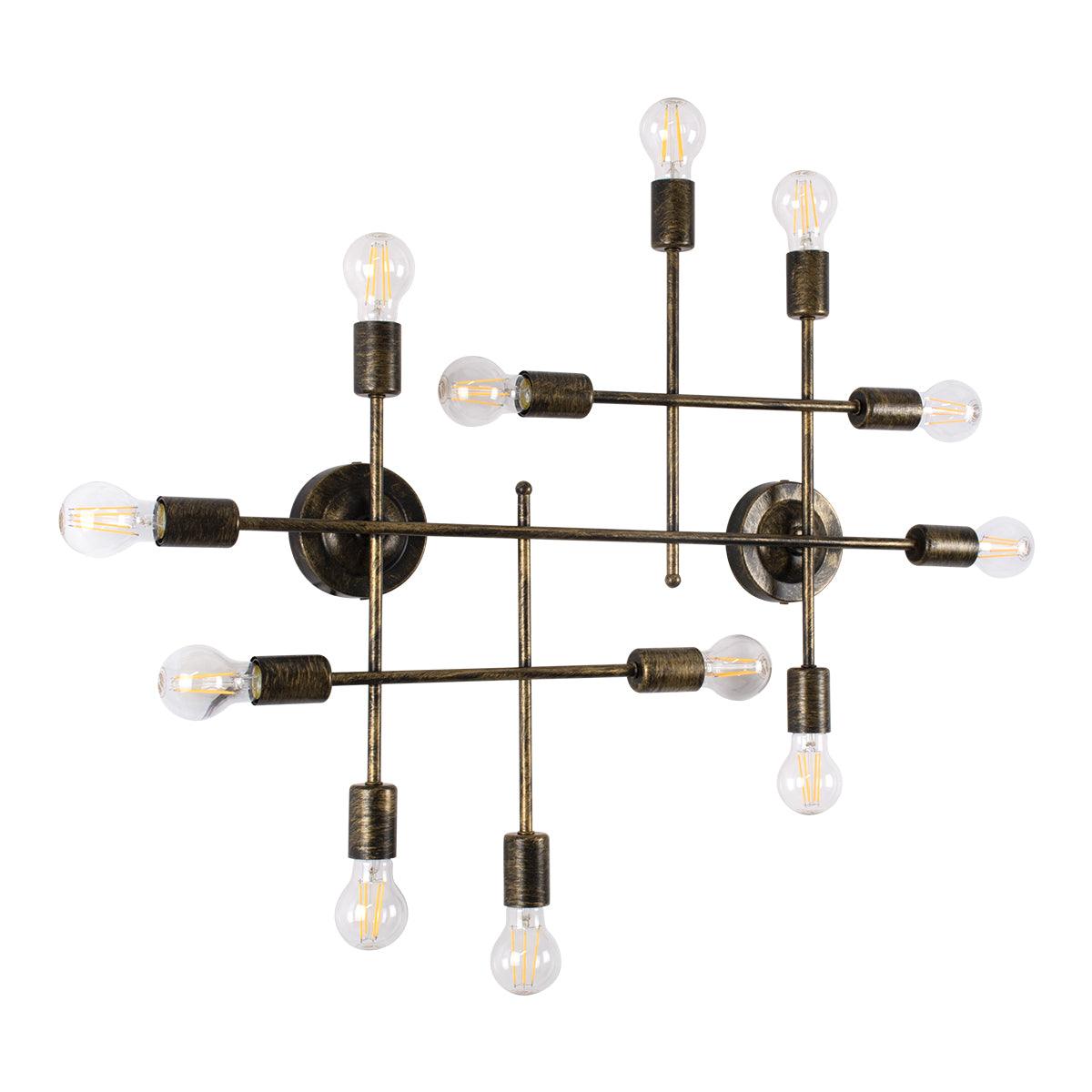 GloboStar® PIPING 00669 Vintage Industrial Επιτοίχιο Φωτιστικό Πολύφωτο Μπρούτζινο Μεταλλικό Πλέγμα Μ78.5 x Π9.5 x Υ64cm - ledmania.gr