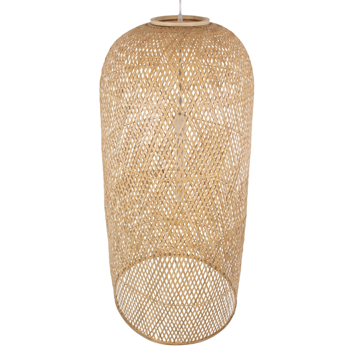 GloboStar® CALERO 00671 Μοντέρνο Κρεμαστό Φωτιστικό Οροφής Μονόφωτο 1 x E27 Μπεζ Μπαμπού Καμπάνα D50 x H110cm - ledmania.gr