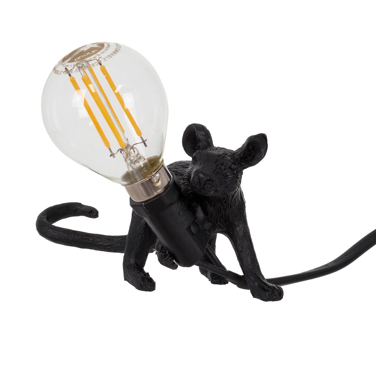 GloboStar® MOUSE 00675 Vintage Επιτραπέζιο Φωτιστικό Πορτατίφ Λαμπατέρ Μονόφωτο με Ντουί 1 x E12 AC 230V Μαύρο Πλαστικό Μ13 x Π4 x Υ7cm - ledmania.gr