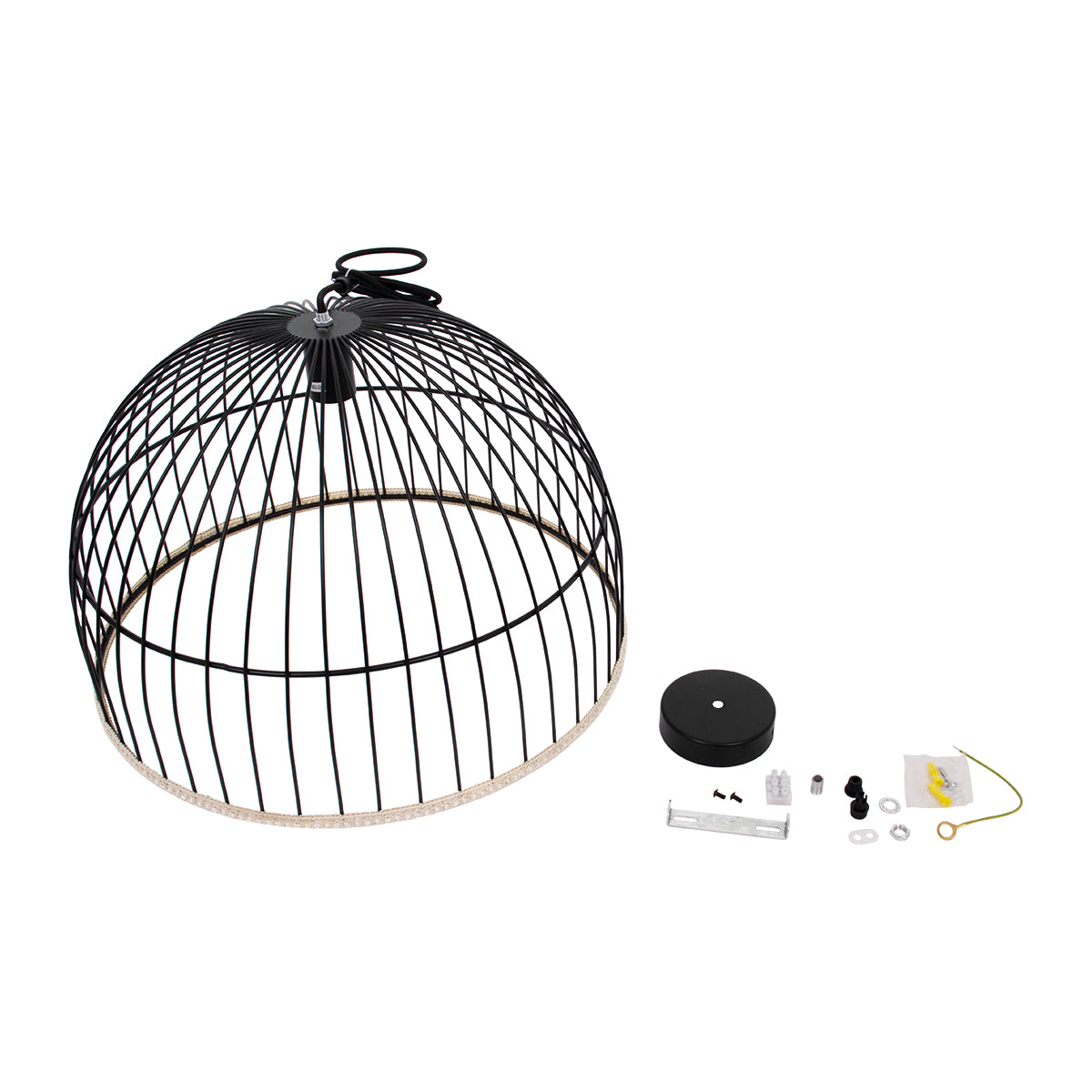 GloboStar® NEVIS 00681 Μοντέρνο Κρεμαστό Φωτιστικό Οροφής Μονόφωτο 1 x E27 Μαύρο Μεταλλικό Καμπάνα Πλέγμα Φ49 x Υ34.5cm - ledmania.gr