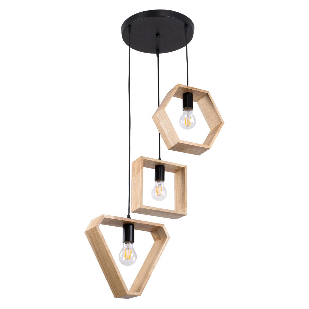GloboStar® ELISE 00683 Μοντέρνο Κρεμαστό Φωτιστικό Οροφής Τρίφωτο Μπεζ Μεταλλικό Ξύλινο Δρυς Ράγα Φ55 x Υ130cm - ledmania.gr