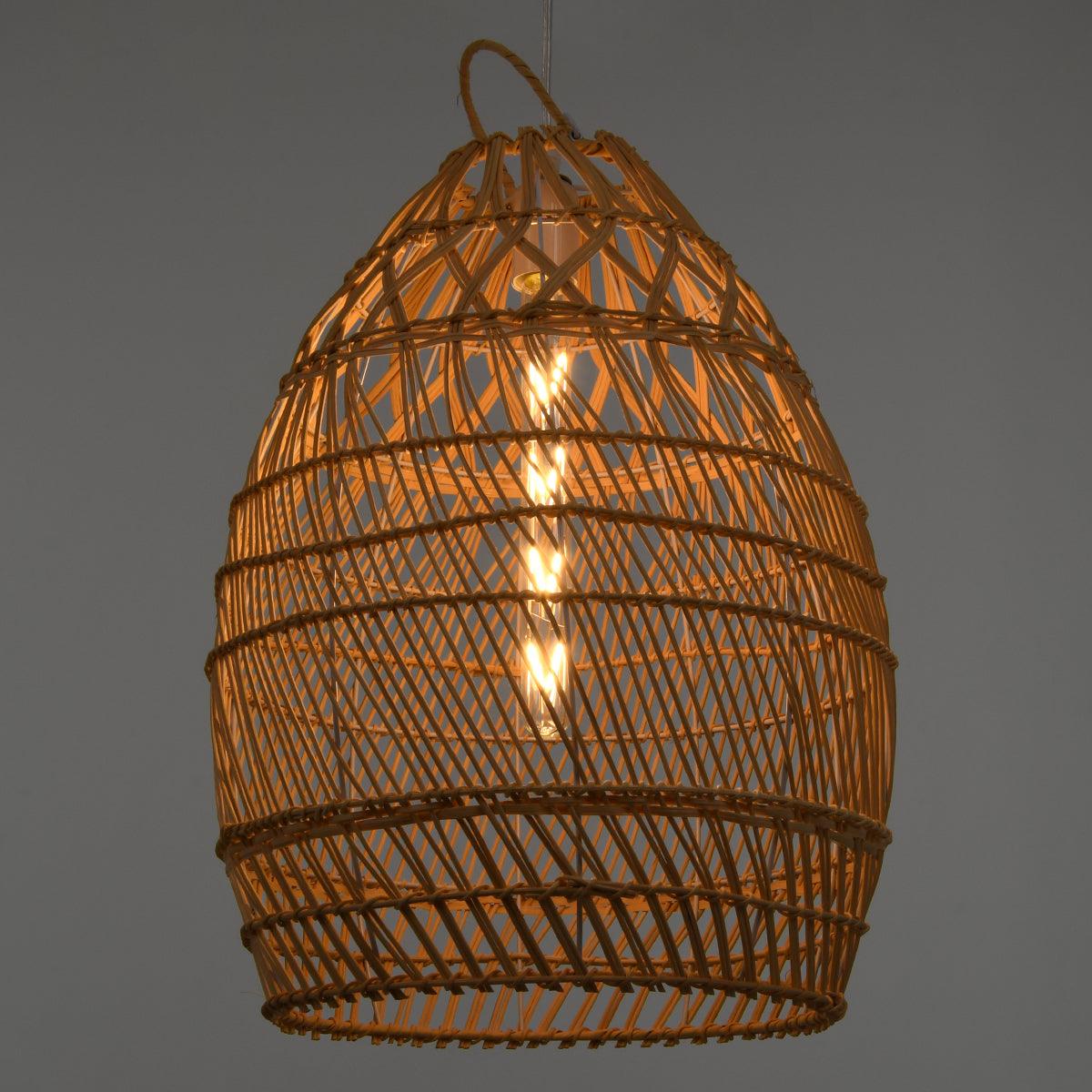 GloboStar® TAHITI 00710 Vintage Κρεμαστό Φωτιστικό Οροφής Μονόφωτο Μπεζ Ξύλινο Bamboo Φ38 x Y50cm - ledmania.gr