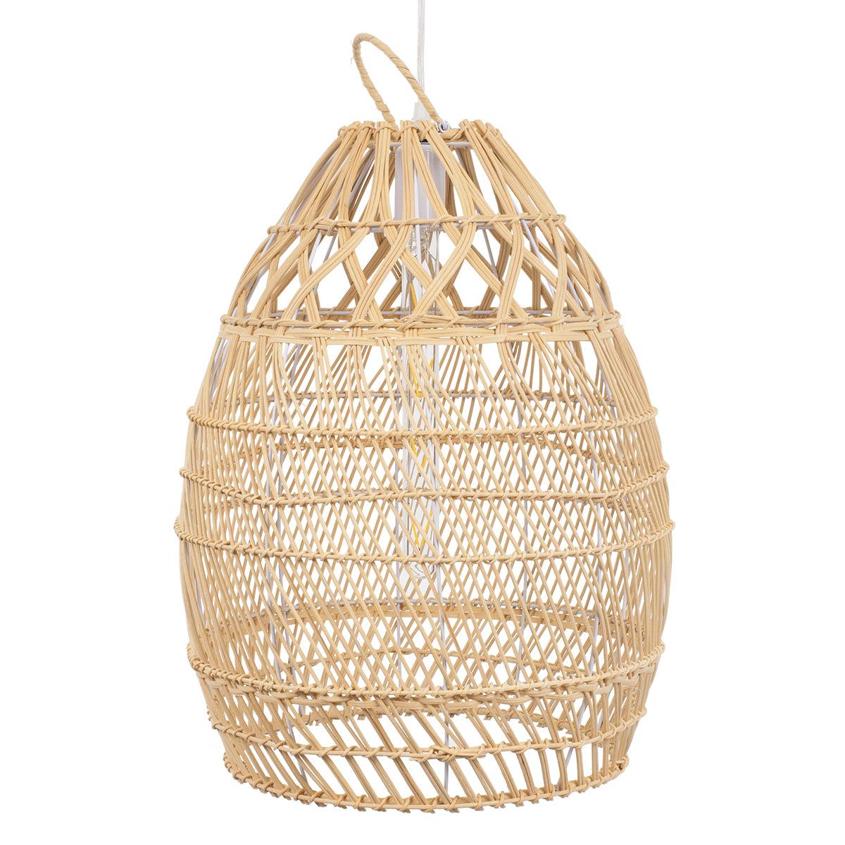 GloboStar® TAHITI 00710 Vintage Κρεμαστό Φωτιστικό Οροφής Μονόφωτο Μπεζ Ξύλινο Bamboo Φ38 x Y50cm - ledmania.gr