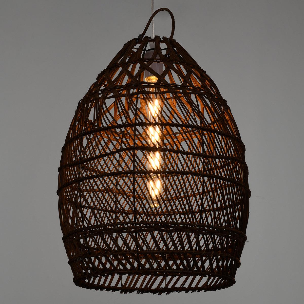 GloboStar® TAHITI 00711 Vintage Κρεμαστό Φωτιστικό Οροφής Μονόφωτο Καφέ Ξύλινο Bamboo Φ38 x Y50cm - ledmania.gr