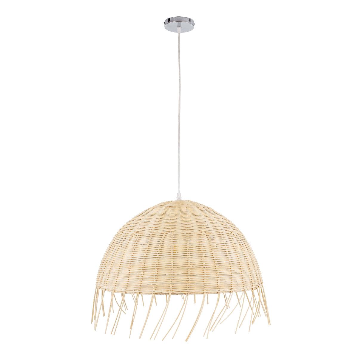 GloboStar® JAKARTA 00712 Vintage Κρεμαστό Φωτιστικό Οροφής Μονόφωτο Μπέζ Ξύλινο Ψάθινο Bamboo Καμπάνα Φ50 x Y36cm - ledmania.gr