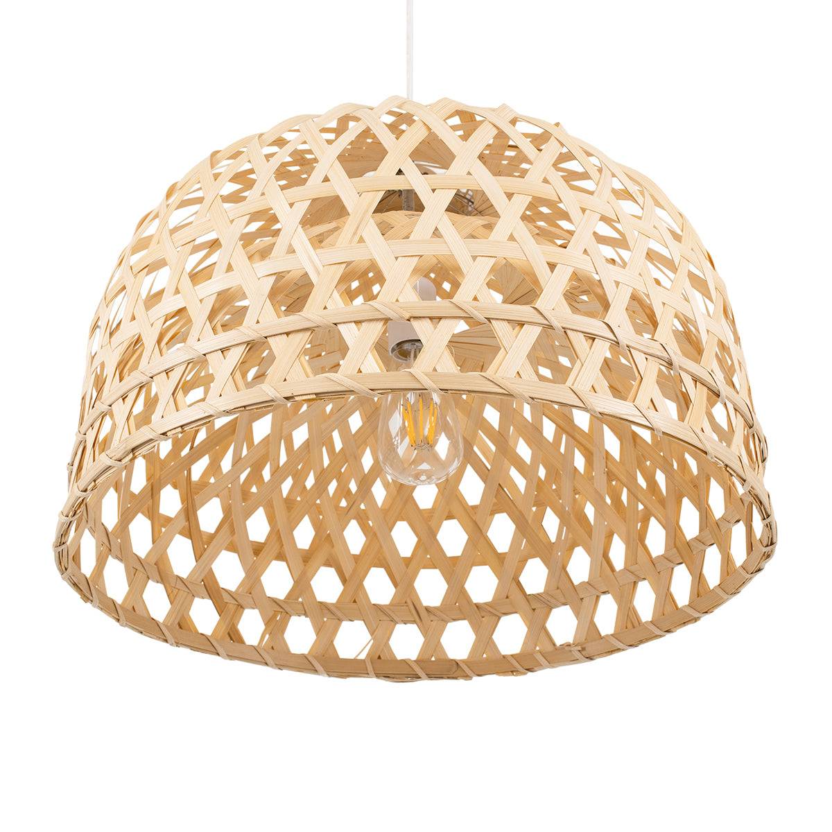 GloboStar® MANGEA 00716 Vintage Κρεμαστό Φωτιστικό Οροφής Μονόφωτο Καφέ Ξύλινο Bamboo Φ50 x Y34cm - ledmania.gr