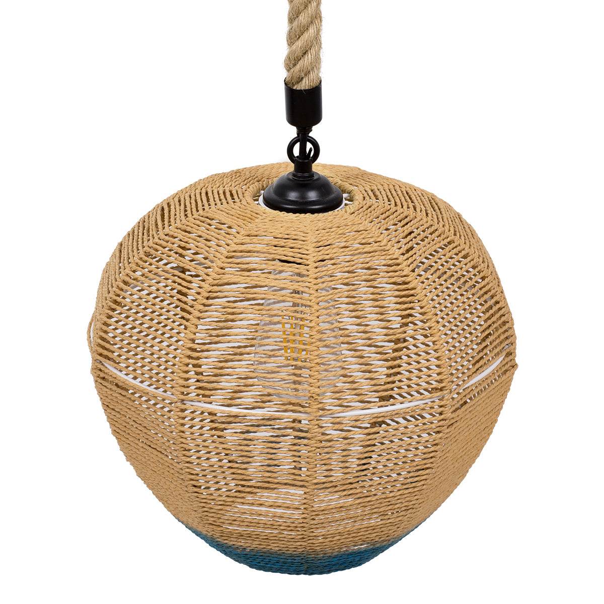 GloboStar® SIMON 00726 Vintage Κρεμαστό Φωτιστικό Οροφής Μονόφωτο Μπεζ - Μπλε Καμπάνα με Σχοινί Φ30 x Υ30cm - ledmania.gr