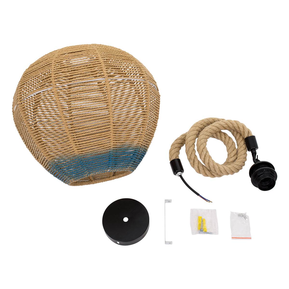 GloboStar® SIMON 00726 Vintage Κρεμαστό Φωτιστικό Οροφής Μονόφωτο Μπεζ - Μπλε Καμπάνα με Σχοινί Φ30 x Υ30cm - ledmania.gr