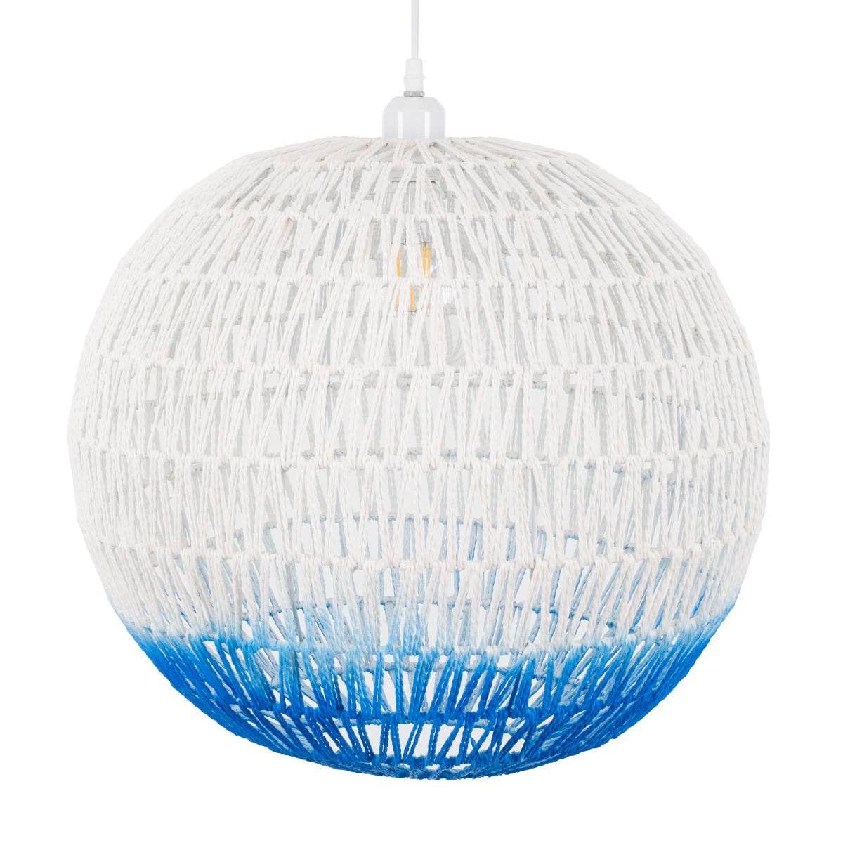 GloboStar® SANTOR 00729 Vintage Κρεμαστό Φωτιστικό Οροφής Μονόφωτο Λευκό - Μπλε Καμπάνα με Σχοινί Φ50 x Υ50cm - ledmania.gr