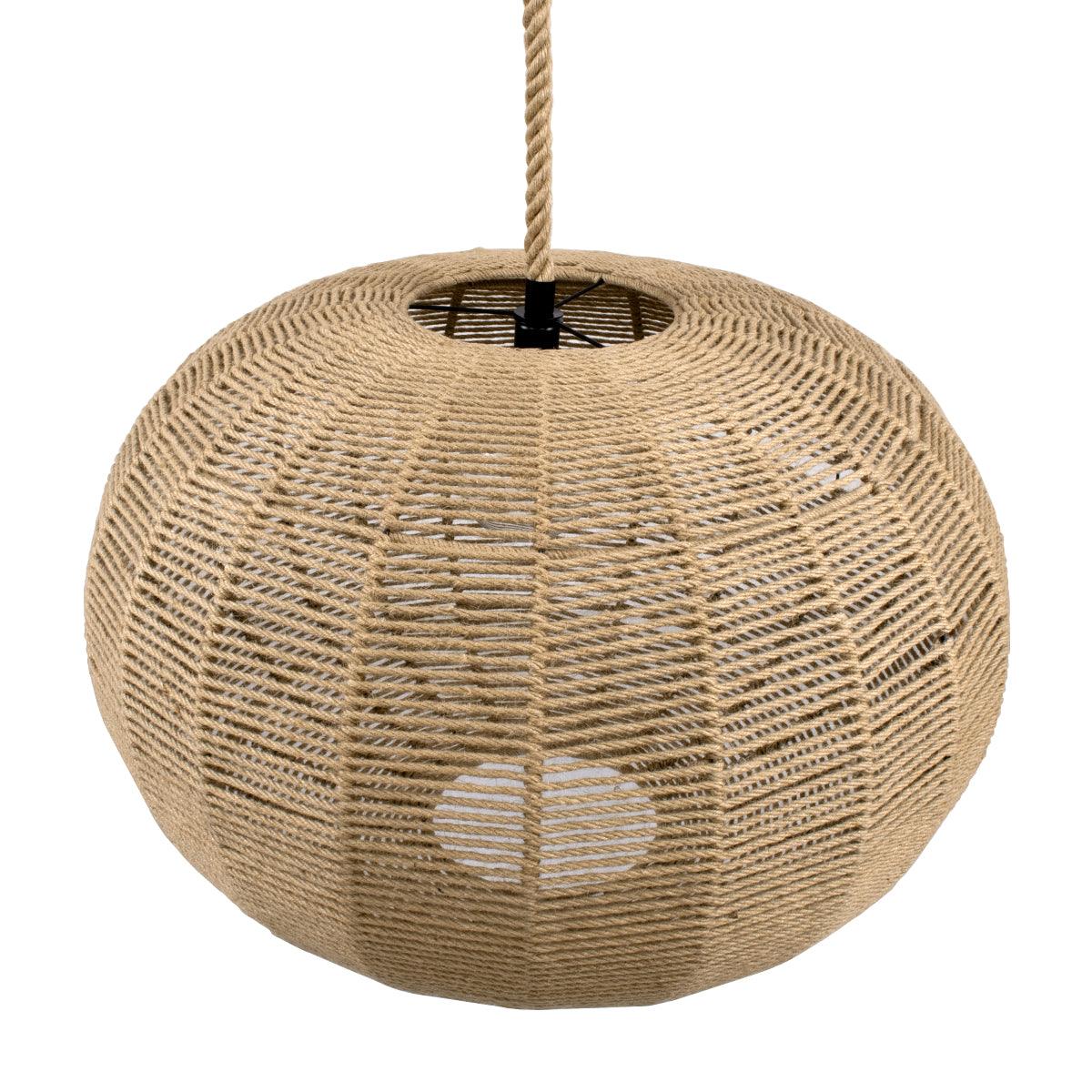 GloboStar® MANDALA 00732 Vintage Κρεμαστό Φωτιστικό Οροφής Μονόφωτο Πλέγμα με Μπεζ Σχοινί Φ80 x Υ60cm - ledmania.gr