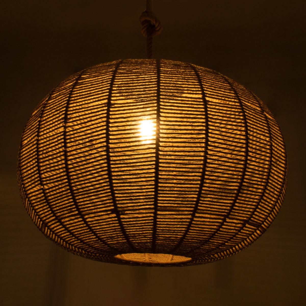 GloboStar® MANDALA 00732 Vintage Κρεμαστό Φωτιστικό Οροφής Μονόφωτο Πλέγμα με Μπεζ Σχοινί Φ80 x Υ60cm - ledmania.gr