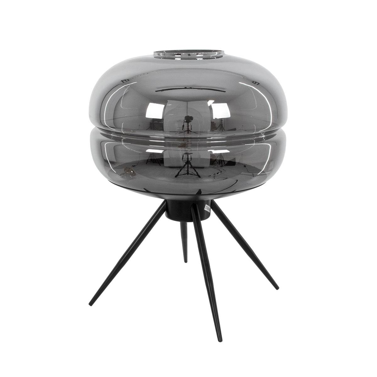 GloboStar® JAVAN 00738 Μοντέρνο Επιτραπέζιο Φωτιστικό Πορτατίφ Λαμπατέρ Μονόφωτο Φιμέ Νίκελ Γυάλινο Μαύρο Μεταλλικό Φ30 x Υ19cm - ledmania.gr