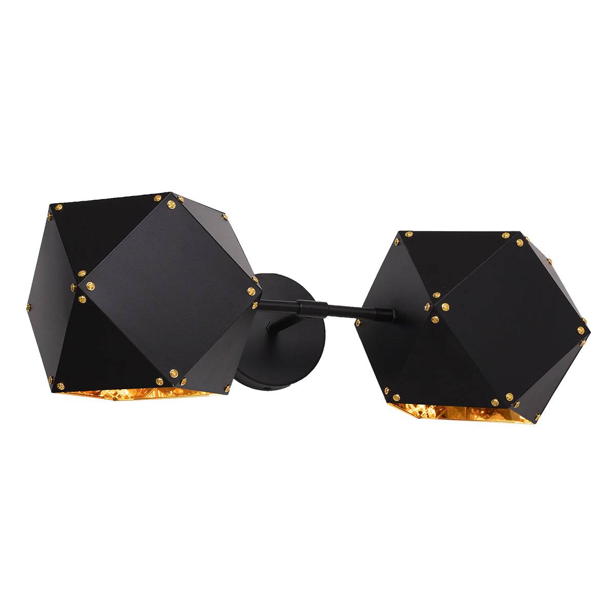 GloboStar® WELLES Replica 00795 Μοντέρνο Φωτιστικό Τοίχου Απλίκα Δίφωτο Μεταλλικό Μαύρο Χρυσό Μ52 x Π21 x Υ17cm - ledmania.gr