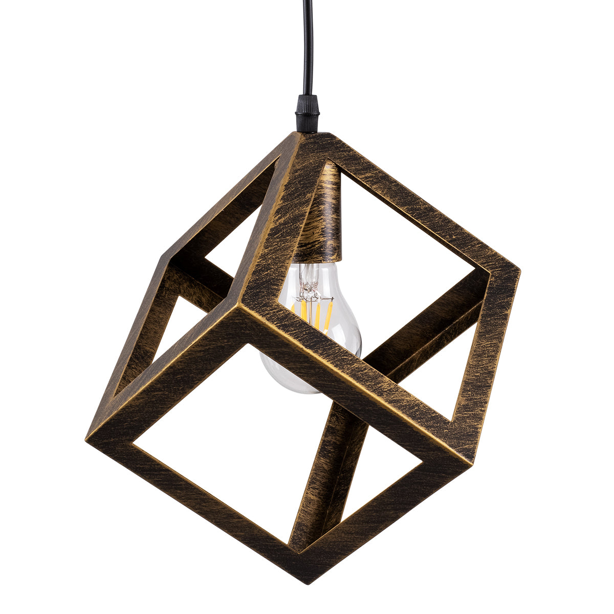 GloboStar® CUBE 00803 Μοντέρνο Κρεμαστό Φωτιστικό Οροφής Μονόφωτο 1 x E27 Χρυσό Σκουριά Μεταλλικό Πλέγμα Μ25 x Π25 x Υ25cm - ledmania.gr