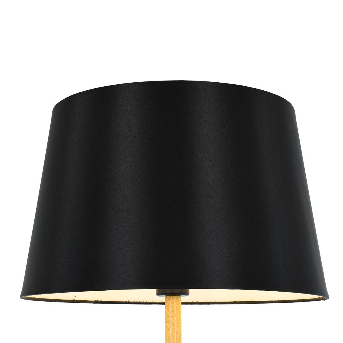 GloboStar® CEDAR 00827 Μοντέρνο Φωτιστικό Δαπέδου Μονόφωτο Μεταλλικό Μαύρο με Καπέλο και Ξύλινη Λεπτομέρεια Φ40 x Υ148cm - ledmania.gr