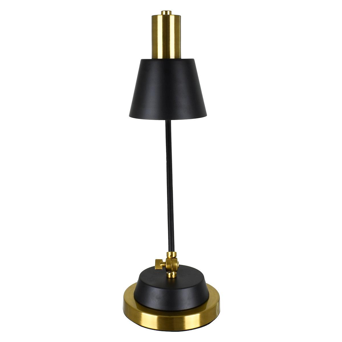 GloboStar® LETO 00834 Μοντέρνο Επιτραπέζιο Φωτιστικό Γραφείου Μονόφωτο Μεταλλικό Μαύρο - Χρυσό Φ13 x Μ30 x Π18 x Υ54cm - ledmania.gr