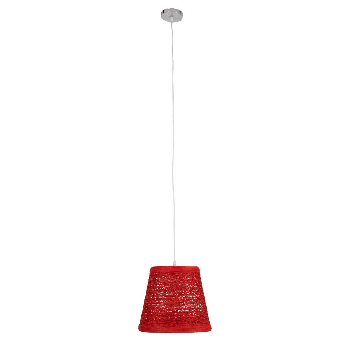 GloboStar® PLAYROOM 00863 Vintage Κρεμαστό Φωτιστικό Οροφής Μονόφωτο Κόκκινο Ξύλινο Ψάθινο Rattan Φ32 x Υ27cm - ledmania.gr