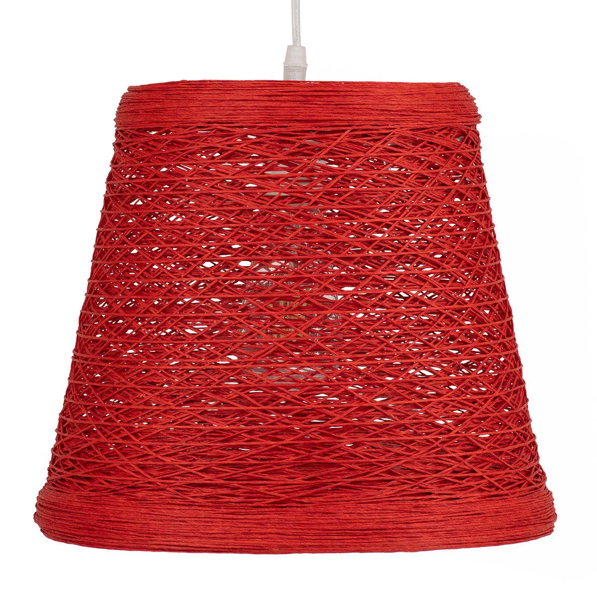 GloboStar® PLAYROOM 00863 Vintage Κρεμαστό Φωτιστικό Οροφής Μονόφωτο Κόκκινο Ξύλινο Ψάθινο Rattan Φ32 x Υ27cm - ledmania.gr