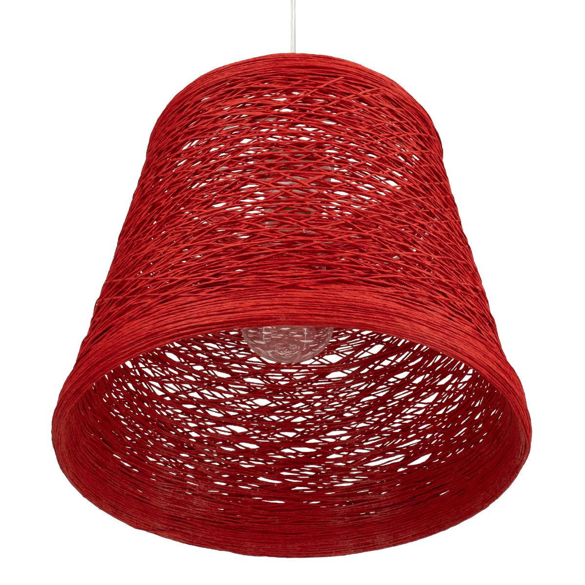 GloboStar® PLAYROOM 00863 Vintage Κρεμαστό Φωτιστικό Οροφής Μονόφωτο Κόκκινο Ξύλινο Ψάθινο Rattan Φ32 x Υ27cm - ledmania.gr