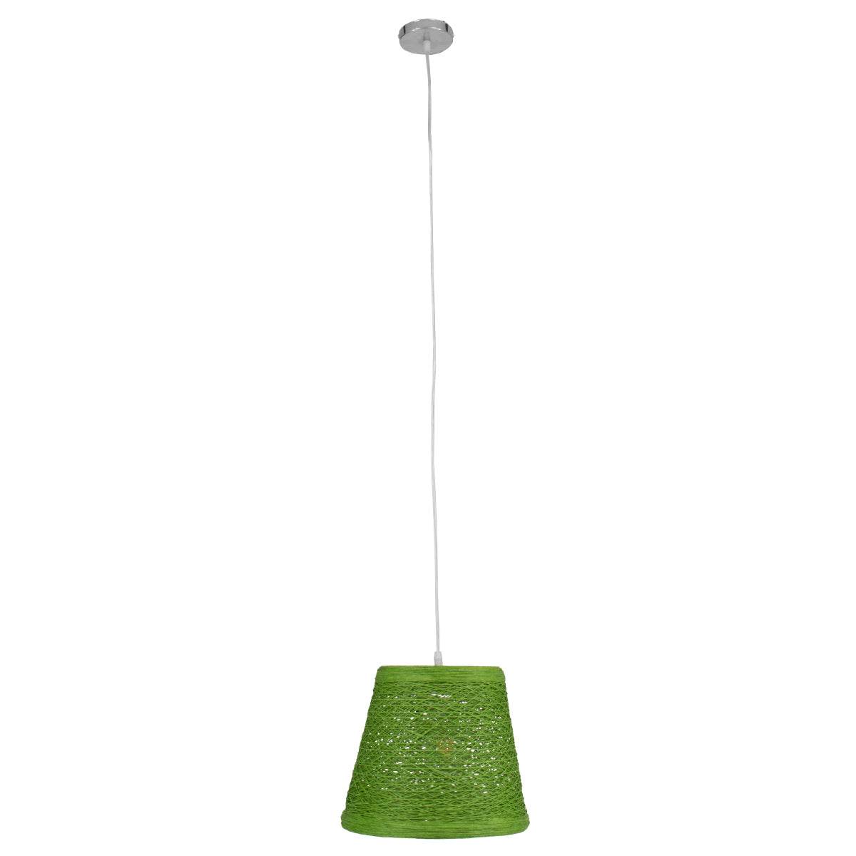 GloboStar® PLAYROOM 00864 Vintage Κρεμαστό Φωτιστικό Οροφής Μονόφωτο Πράσινο Ξύλινο Ψάθινο Rattan Φ32 x Υ27cm - ledmania.gr