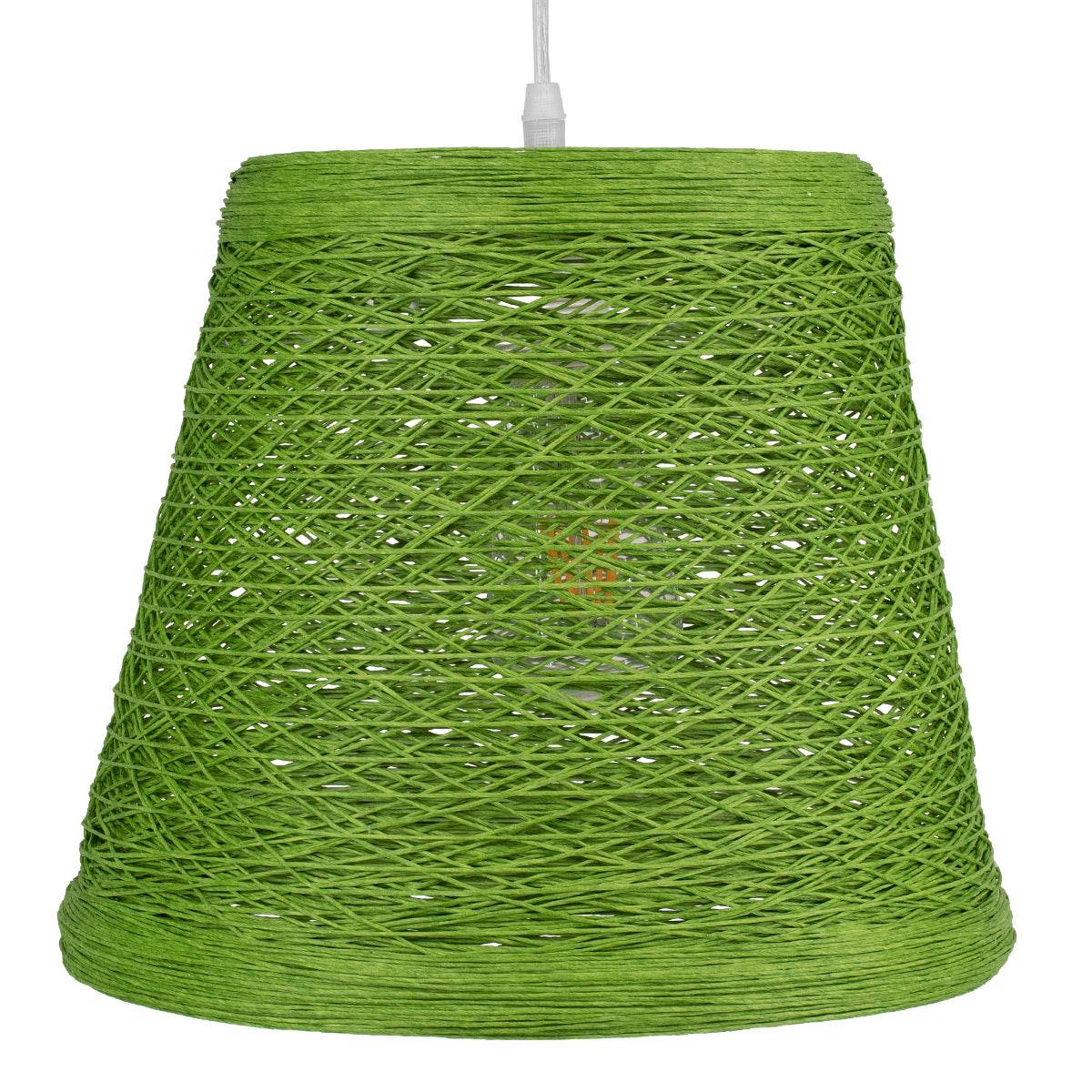 GloboStar® PLAYROOM 00864 Vintage Κρεμαστό Φωτιστικό Οροφής Μονόφωτο Πράσινο Ξύλινο Ψάθινο Rattan Φ32 x Υ27cm - ledmania.gr