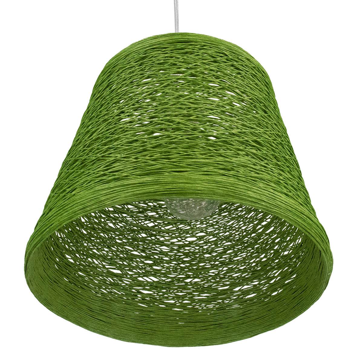 GloboStar® PLAYROOM 00864 Vintage Κρεμαστό Φωτιστικό Οροφής Μονόφωτο Πράσινο Ξύλινο Ψάθινο Rattan Φ32 x Υ27cm - ledmania.gr