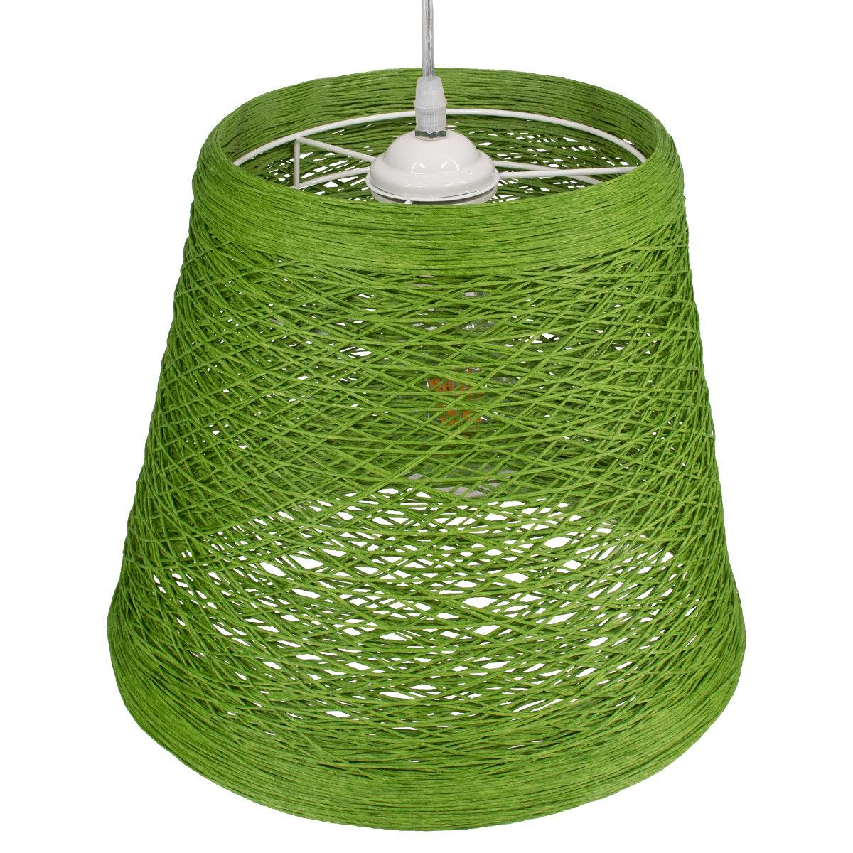 GloboStar® PLAYROOM 00864 Vintage Κρεμαστό Φωτιστικό Οροφής Μονόφωτο Πράσινο Ξύλινο Ψάθινο Rattan Φ32 x Υ27cm - ledmania.gr