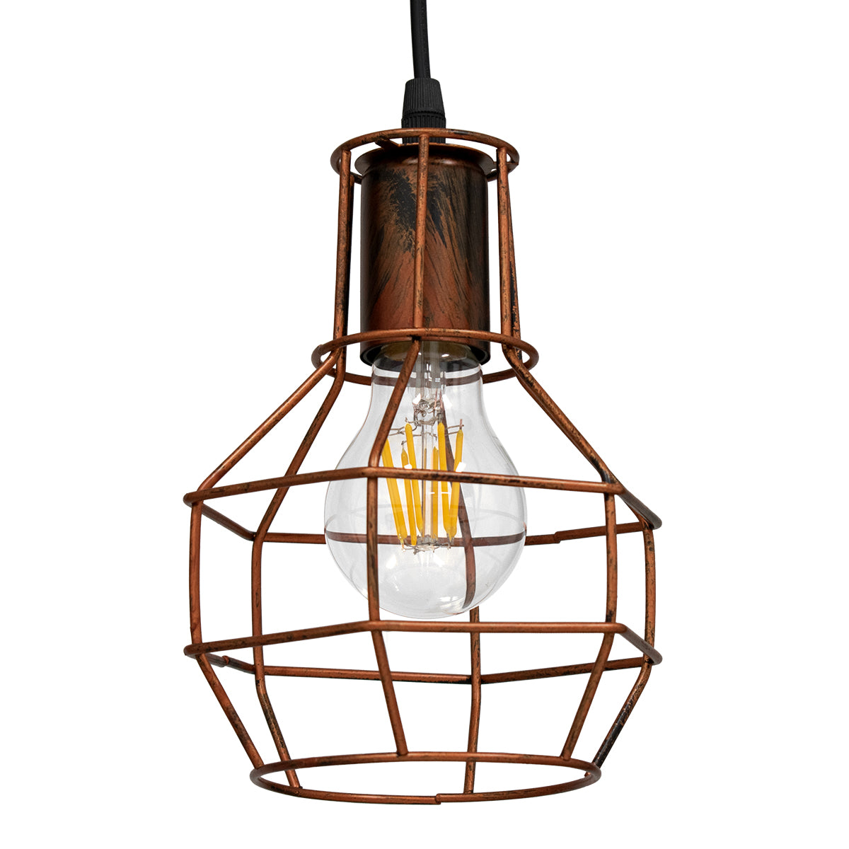 GloboStar® CAGE 00866 Vintage Industrial Κρεμαστό Φωτιστικό Οροφής Μονόφωτο Καφέ Σκουριά Μεταλλικό Πλέγμα Φ15 x Y22cm - ledmania.gr