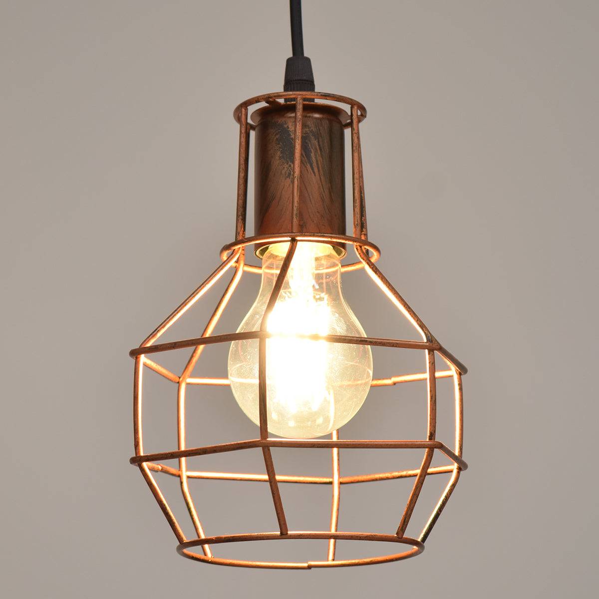 GloboStar® CAGE 00866 Vintage Industrial Κρεμαστό Φωτιστικό Οροφής Μονόφωτο Καφέ Σκουριά Μεταλλικό Πλέγμα Φ15 x Y22cm - ledmania.gr
