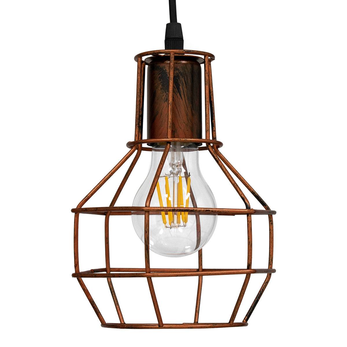 GloboStar® CAGE 00866 Vintage Industrial Κρεμαστό Φωτιστικό Οροφής Μονόφωτο Καφέ Σκουριά Μεταλλικό Πλέγμα Φ15 x Y22cm - ledmania.gr