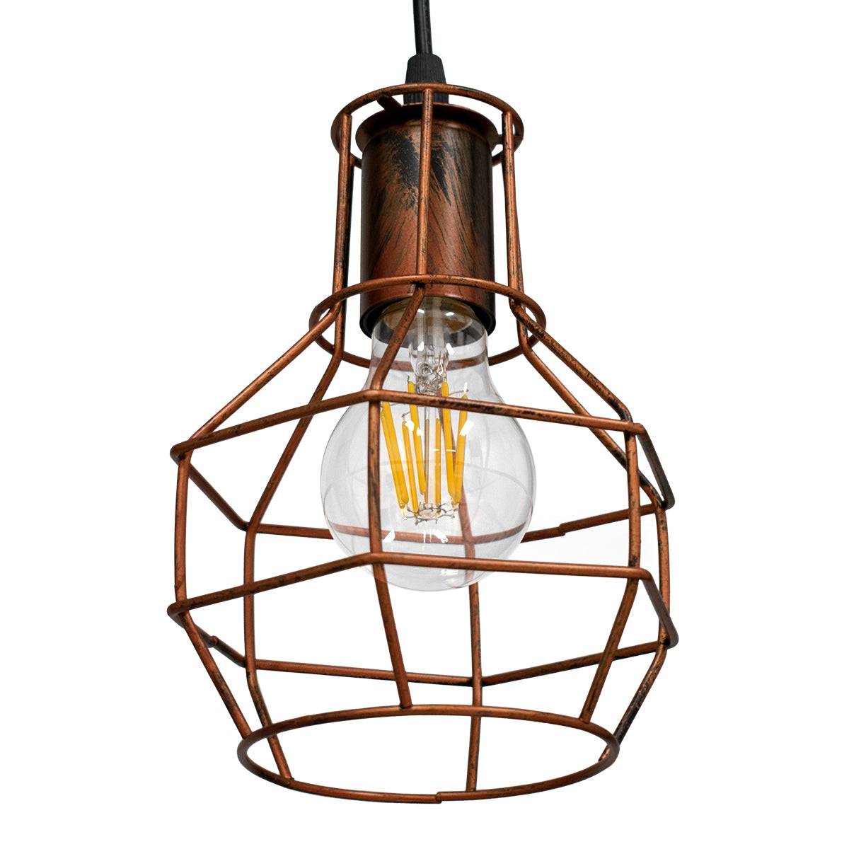 GloboStar® CAGE 00866 Vintage Industrial Κρεμαστό Φωτιστικό Οροφής Μονόφωτο Καφέ Σκουριά Μεταλλικό Πλέγμα Φ15 x Y22cm - ledmania.gr