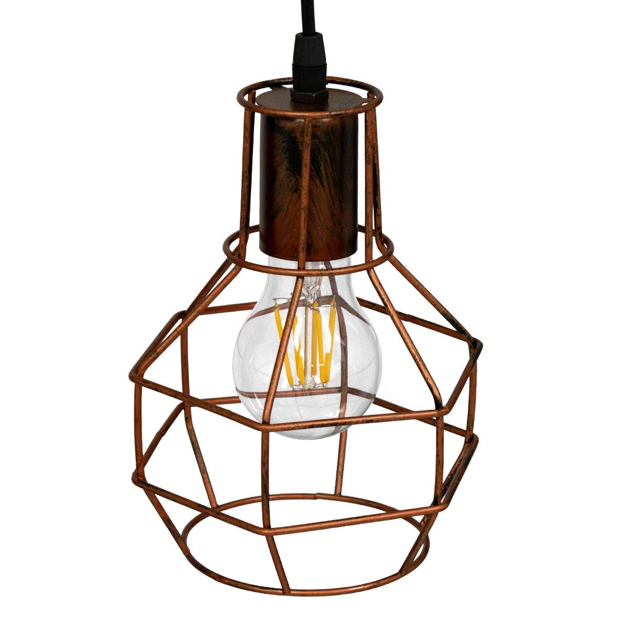 GloboStar® CAGE 00866 Vintage Industrial Κρεμαστό Φωτιστικό Οροφής Μονόφωτο Καφέ Σκουριά Μεταλλικό Πλέγμα Φ15 x Y22cm - ledmania.gr