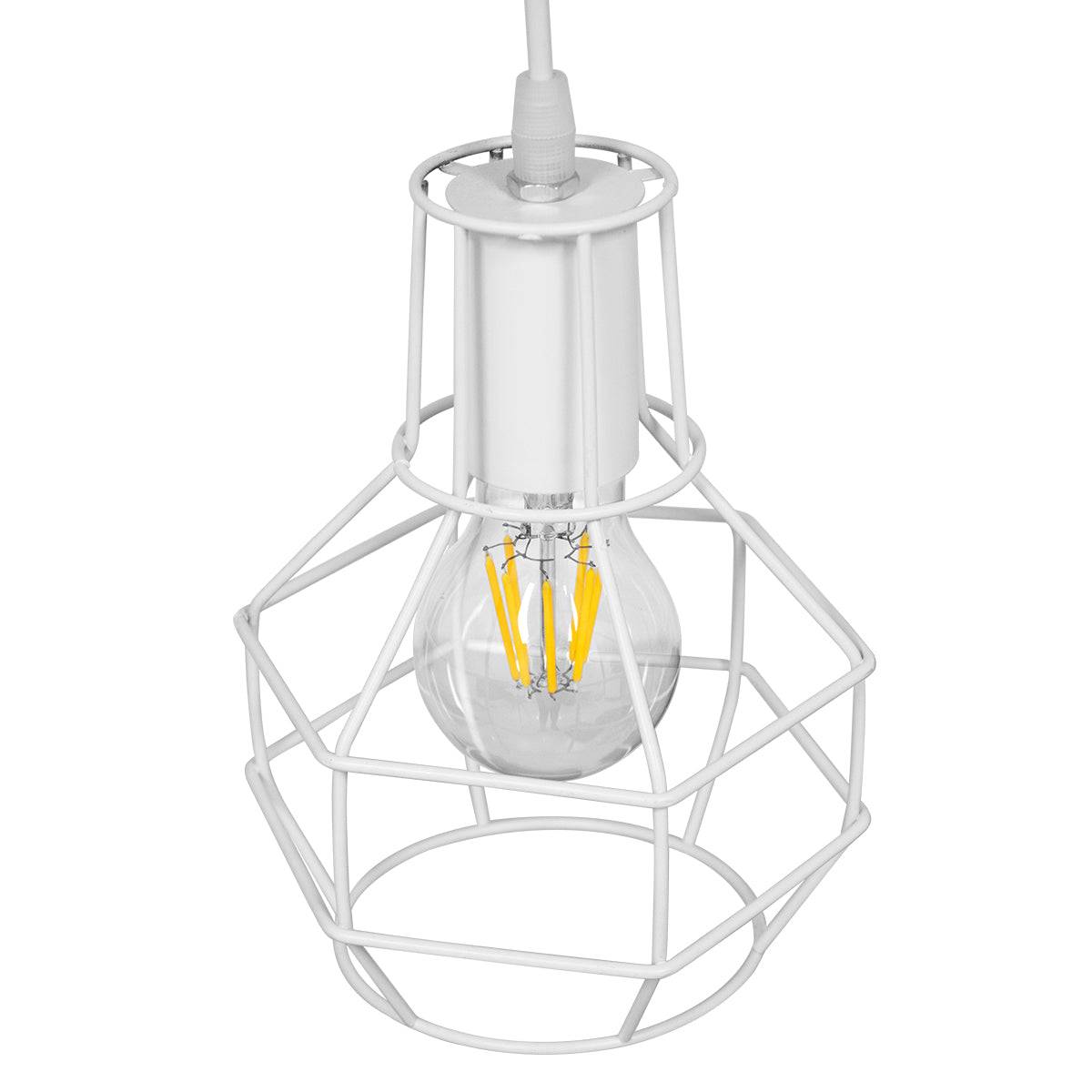 GloboStar® CAGE 00867 Vintage Industrial Κρεμαστό Φωτιστικό Οροφής Μονόφωτο Λευκό Μεταλλικό Πλέγμα Φ15 x Y22cm - ledmania.gr