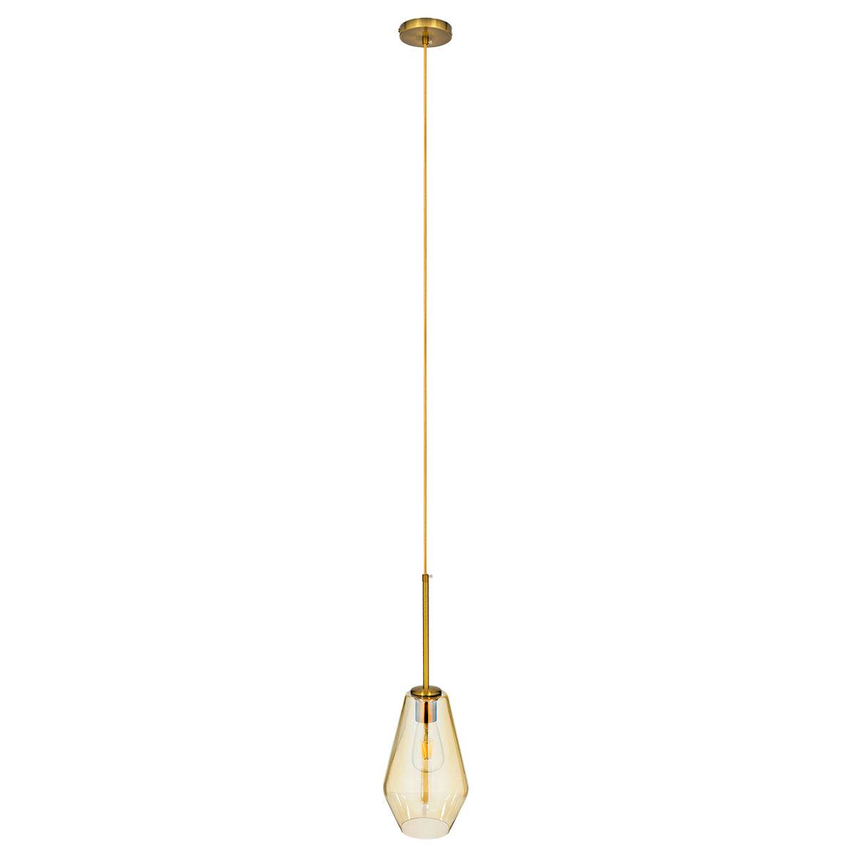 GloboStar® AMARIS 00871 Μοντέρνο Κρεμαστό Φωτιστικό Οροφής Μονόφωτο Γυάλινο Φιμέ Μελί Φ17 x Υ30cm - ledmania.gr