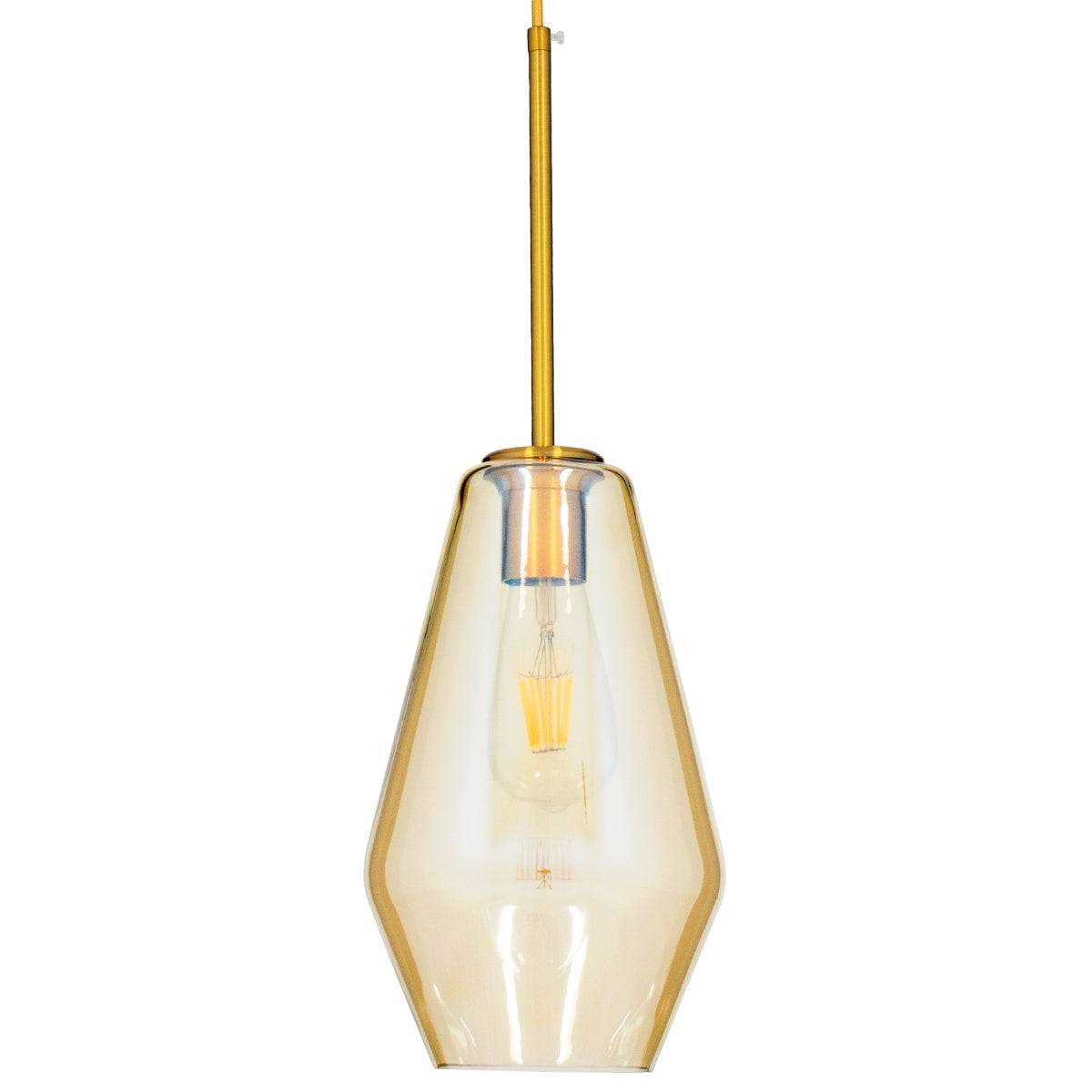 GloboStar® AMARIS 00871 Μοντέρνο Κρεμαστό Φωτιστικό Οροφής Μονόφωτο Γυάλινο Φιμέ Μελί Φ17 x Υ30cm - ledmania.gr