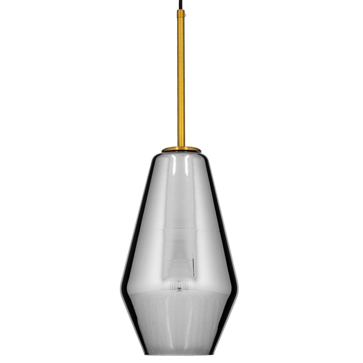 GloboStar® AMARIS 00874 Μοντέρνο Κρεμαστό Φωτιστικό Οροφής Μονόφωτο Γυάλινο Φιμέ Νίκελ Φ17 x Υ30cm - ledmania.gr