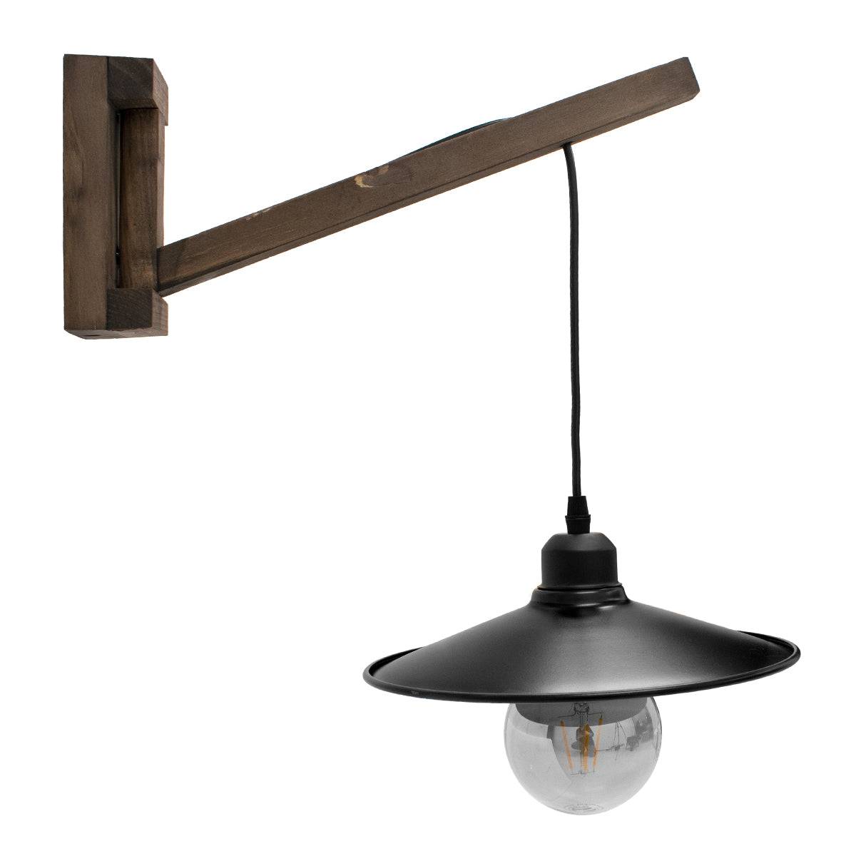 GloboStar® JONAS 00882 Vintage Φωτιστικό Τοίχου Απλίκα Μονόφωτο Καφέ Σκούρο Ξύλινο Φ26 x Μ26 x Π50 x Υ17-50cm - ledmania.gr