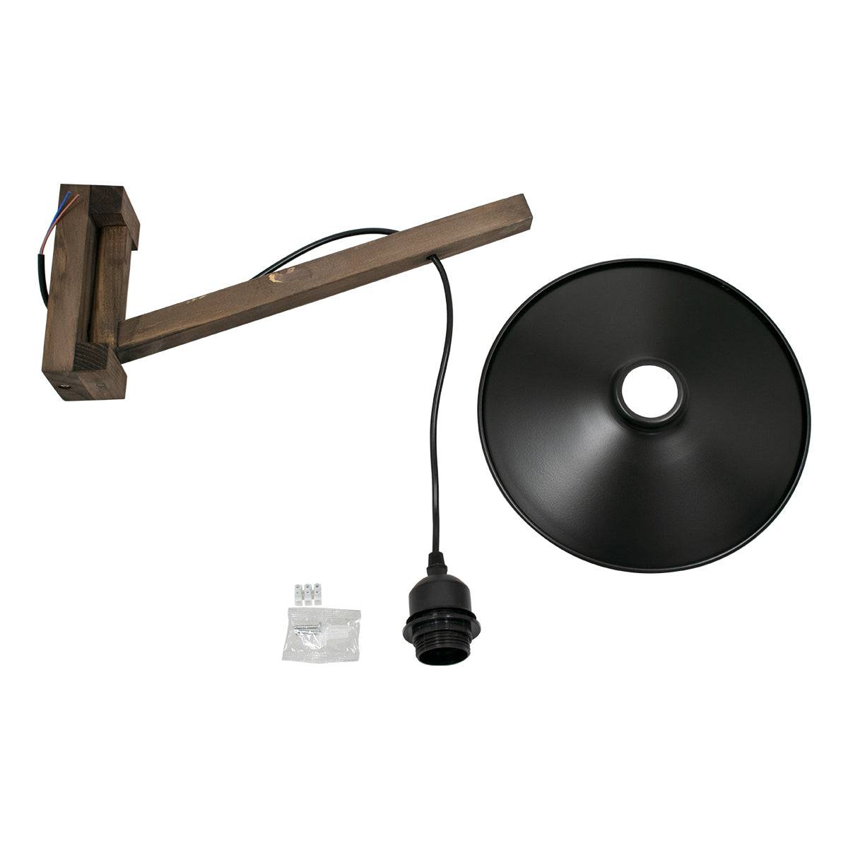 GloboStar® JONAS 00882 Vintage Φωτιστικό Τοίχου Απλίκα Μονόφωτο Καφέ Σκούρο Ξύλινο Φ26 x Μ26 x Π50 x Υ17-50cm - ledmania.gr
