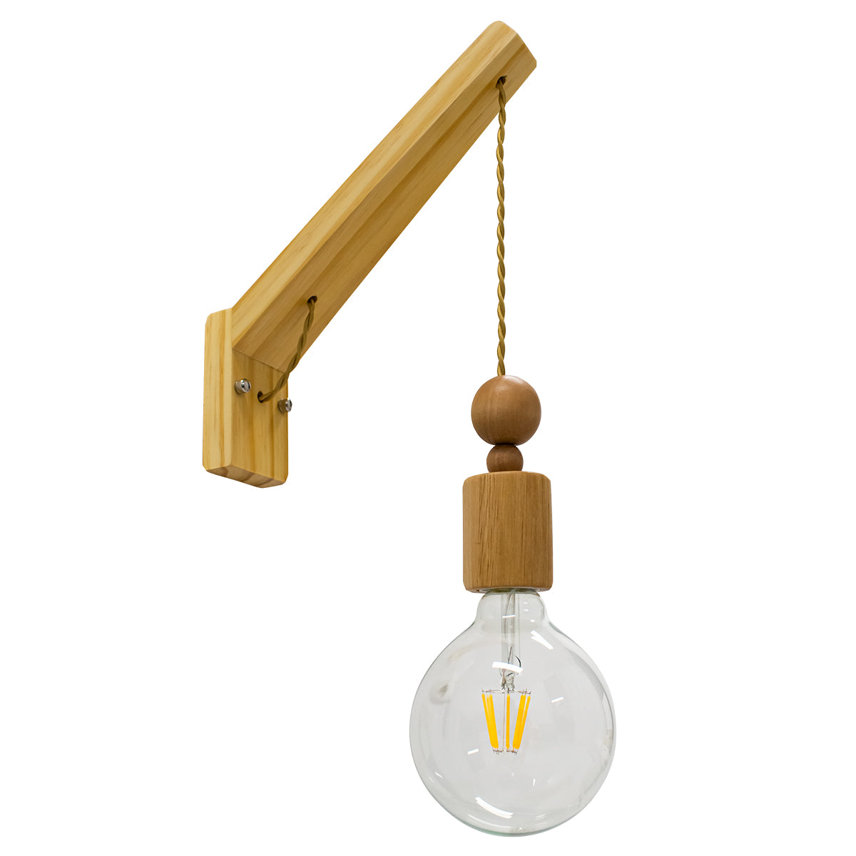 GloboStar® NOVO 00885 Vintage Φωτιστικό Τοίχου Απλίκα Μονόφωτο Μπεζ Ξύλινο με Σχοινί Μ7 x Π27 x Υ29-65cm - ledmania.gr