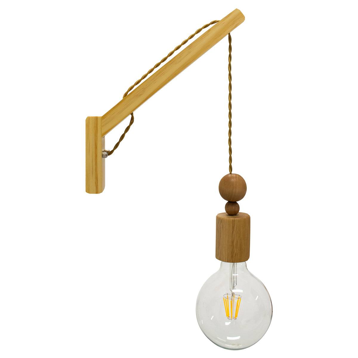 GloboStar® NOVO 00885 Vintage Φωτιστικό Τοίχου Απλίκα Μονόφωτο Μπεζ Ξύλινο με Σχοινί Μ7 x Π27 x Υ29-65cm - ledmania.gr
